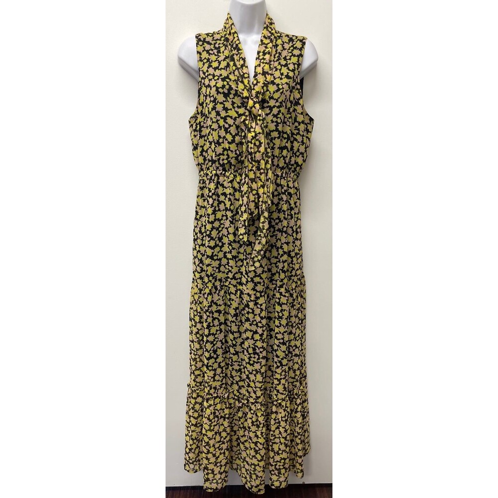 NWOT Sz Medium Sleeveless Black Yellow Peach Floral Who What Wear Maxi dress
